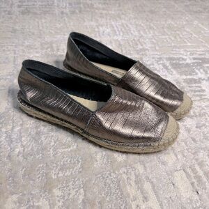 Fabiola’s Boho Genuine Leather Slate Grey Slip On Espadrille Flats